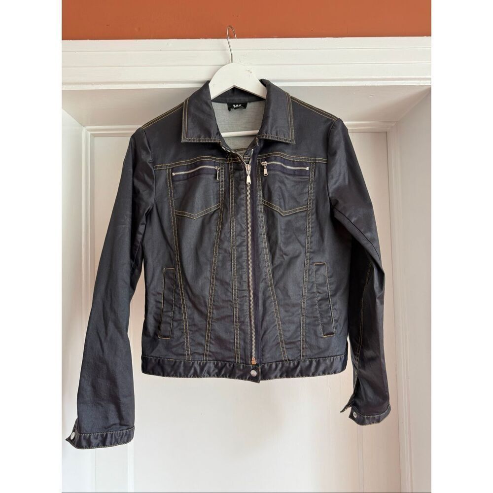 W by Worth Black Plasticized Denim Jacket sz 6 EUC